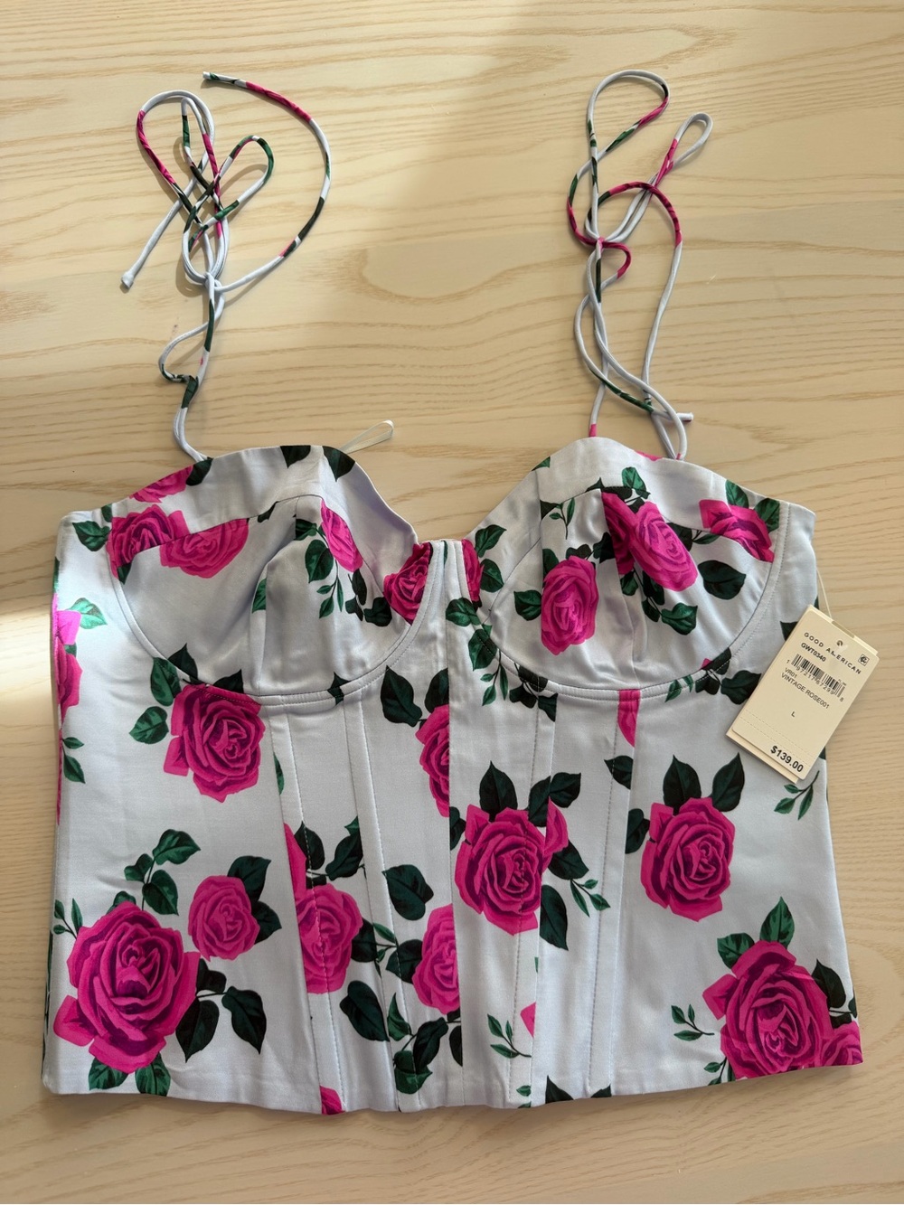 Good American Floral Bustier Top in Pink and Green - Picture 1 of 7